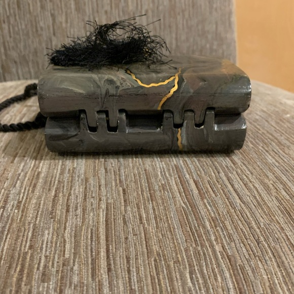 Vintage EUC Timmy Woods MINI wood shoulder bag purse gray/gold - Picture 5 of 8